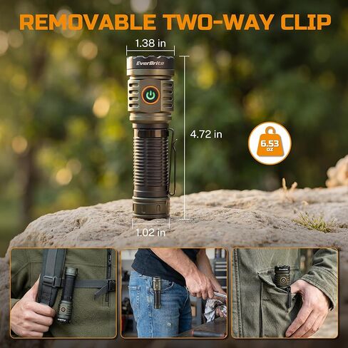 EverBrite 2000LM Rechargeable LED Flashlight, Super Bright Pocket EDC Flashlight with Magnetic Base, 6 Modes & Memory Function, Waterproof Aluminum Flash Light for Camping, Emergency, Power Outage in Kuwait