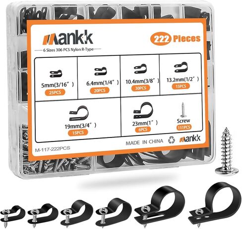 222 Pcs Nylon Plastic R-Type Cable Clips 6 Sizes (3/16'' 1/4'' 3/8'' 1/2'' 3/4'' 1'') Wire Mounting Clips Cable Clamps Assortment Kit with Screws for Cable Management M-117-222PCS in Saudi Arabia