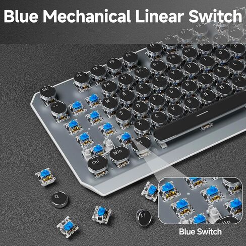 SEUNKWANG EWEADN Wireless Mechanical Typewriter Keyboard,80% Layout with White Backlit, Anti-Ghosting, Blue Switch Bluetooth/2.4GHz/USB-C Aesthetic Keyboard-Black in Kuwait