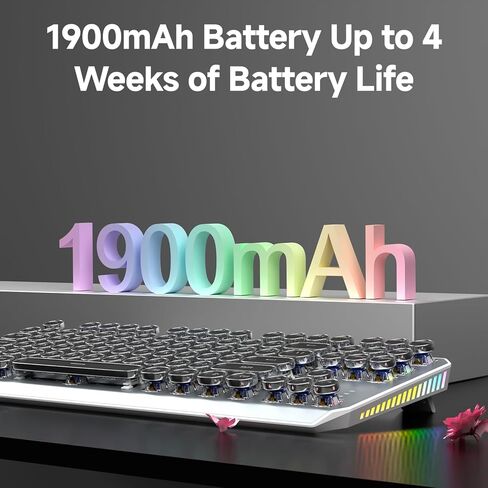 SEUNKWANG EWEADN Wireless Mechanical Typewriter Keyboard,80% Layout with White Backlit, Anti-Ghosting, Blue Switch Bluetooth/2.4GHz/USB-C Aesthetic Keyboard-Black in Kuwait