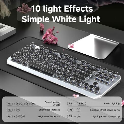 SEUNKWANG EWEADN Wireless Mechanical Typewriter Keyboard,80% Layout with White Backlit, Anti-Ghosting, Blue Switch Bluetooth/2.4GHz/USB-C Aesthetic Keyboard-Black in Kuwait