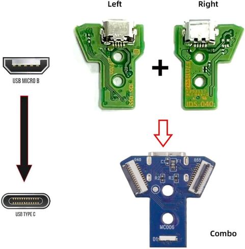 chenyang PS4 USB C DIY Connector for DualShock JDS-040/055 Micro USB 5Pin to USB C Female Socket Port Repair Replacement Solder Adapter in Kuwait