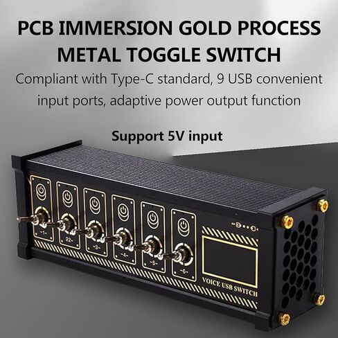 6 Ports USB C Switcher, 6 Port USB Docking Station, 9 USB Convenient Input Ports, with Button Switch, Voice Control Function, Data Transmission, for Phones, Tablets, and Gadgets in Kuwait