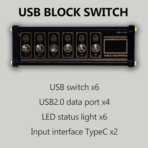 6 Ports USB C Switcher, 6 Port USB Docking Station, 9 USB Convenient Input Ports, with Button Switch, Voice Control Function, Data Transmission, for Phones, Tablets, and Gadgets in Kuwait