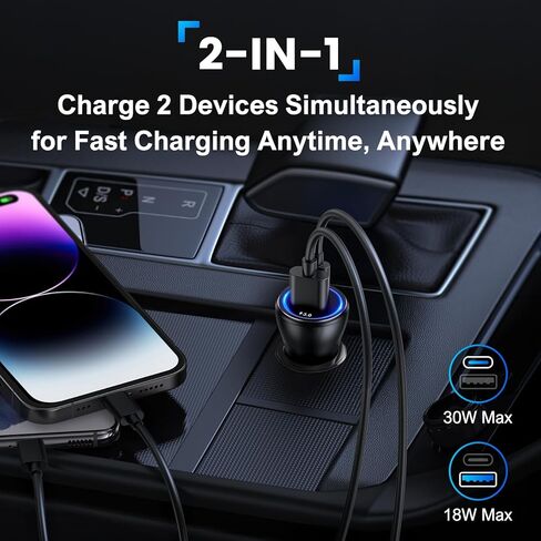 Penemay شاحن سيارة USB شاحن هاتف السيارة، محول سيارة مزدوج المنافذ لهاتف iPhone 17 16 15 Pro Max/14/13/iPad، Samsung S26/S25 Android الخلوي، in Kuwait