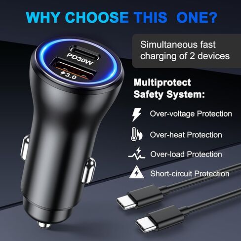 Penemay شاحن سيارة USB شاحن هاتف السيارة، محول سيارة مزدوج المنافذ لهاتف iPhone 17 16 15 Pro Max/14/13/iPad، Samsung S26/S25 Android الخلوي، in Kuwait