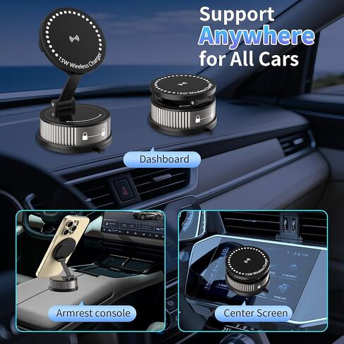 لشاحن MagSafe Car Mount Charger، شحن لاسلكي سريع بقدرة 15 وات، شفط قوي 95+LBS 2400gf مغناطيسي قوي، حامل هاتف سيارة قابل للتعديل 360 درجة، حاملات هاتف لسيارتك in Kuwait
