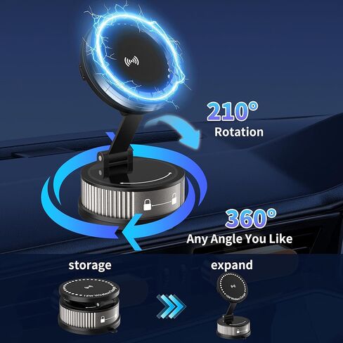 لشاحن MagSafe Car Mount Charger، شحن لاسلكي سريع بقدرة 15 وات، شفط قوي 95+LBS 2400gf مغناطيسي قوي، حامل هاتف سيارة قابل للتعديل 360 درجة، حاملات هاتف لسيارتك in Kuwait