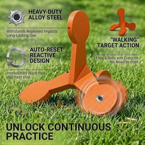 Reactive Jumping Jack Target with 2 PCS Plates, Auto Reset Rolling Steel Target for Pistol Training, Portable Flipping Shooting Target, Powder Coated Orange, Includes Bolts & Wrench in Kuwait