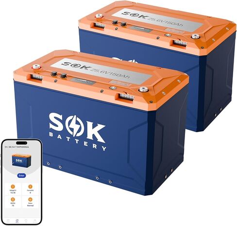 SOK Battery Marine Grade 2Pack 12V 206Ah LiFePO4 Battery IP65, 8000+ Deep Cycles with Smart BMS, Bluetooth Monitoring, Sealed Plastic Box, Low-Temp Protection for Marine, Boat, Yacht, RV, Solar in Kuwait
