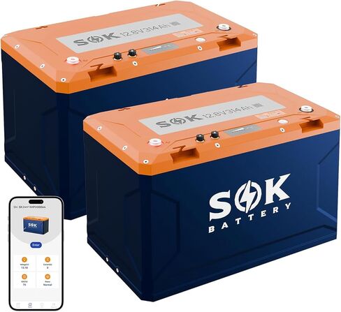 بطارية SOK البحرية من الدرجة 2 حزمة 12 فولت 206 أمبير في الساعة LiFePO4 IP65، 8000+ دورات عميقة مع نظام إدارة المباني الذكي، مراقبة بلوتوث، صندوق بلاستيكي محكم الغلق، حماية منخفضة الحرارة للبحرية، القوارب، اليخوت، المركبات الترفيهية، الطاقة الشمسية in Kuwait