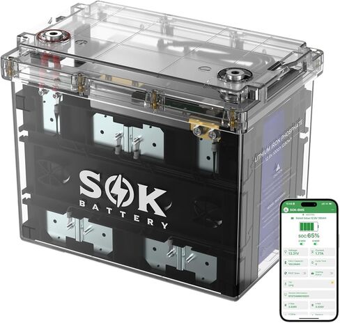 بطارية SOK البحرية من الدرجة 2 حزمة 12 فولت 206 أمبير في الساعة LiFePO4 IP65، 8000+ دورات عميقة مع نظام إدارة المباني الذكي، مراقبة بلوتوث، صندوق بلاستيكي محكم الغلق، حماية منخفضة الحرارة للبحرية، القوارب، اليخوت، المركبات الترفيهية، الطاقة الشمسية in Kuwait