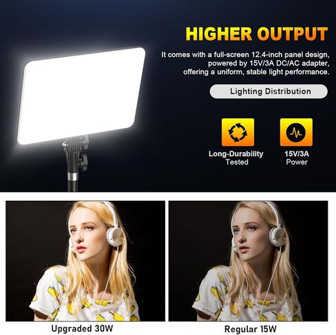 30W Upgraded Photography Lighting Kit, Anautin 2-Pack LED Video Lighting for Video Recording, 3700Lux Studio Lights with Tripod Stand for Photography, Streaming, Gaming, Podcast, Filming, Vlogging in Kuwait