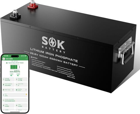 بطارية SOK البحرية من الدرجة 2 حزمة 12 فولت 206 أمبير في الساعة LiFePO4 IP65، 8000+ دورات عميقة مع نظام إدارة المباني الذكي، مراقبة بلوتوث، صندوق بلاستيكي محكم الغلق، حماية منخفضة الحرارة للبحرية، القوارب، اليخوت، المركبات الترفيهية، الطاقة الشمسية in Kuwait