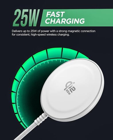 Galvanox 25W Magnetic Wireless Charger for Pixelsnap - Qi2.2 Fast Charging Pad (Compatible with MagSafe) 6FT USB-C Braided Cable for Pixel 10 Pro XL (White) in Kuwait