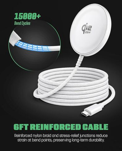 Galvanox 25W Magnetic Wireless Charger for Pixelsnap - Qi2.2 Fast Charging Pad (Compatible with MagSafe) 6FT USB-C Braided Cable for Pixel 10 Pro XL (White) in Kuwait