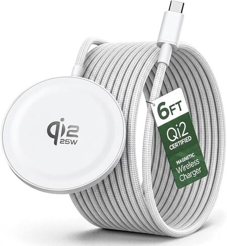 Galvanox 25W Magnetic Wireless Charger for Pixelsnap - Qi2.2 Fast Charging Pad (Compatible with MagSafe) 6FT USB-C Braided Cable for Pixel 10 Pro XL (White) in Kuwait