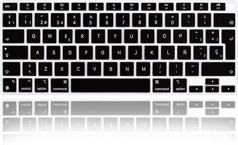 غطاء لوحة مفاتيح رفيع للغاية من السيليكون باللغة الإسبانية لجهاز MacBook Air 13.3 بوصة 13 بوصة 2020 M1 معالج (موديل A2337) واقي ملحقات معرف اللمس إصدار الاتحاد الأوروبي وESP، (أسود) in Kuwait