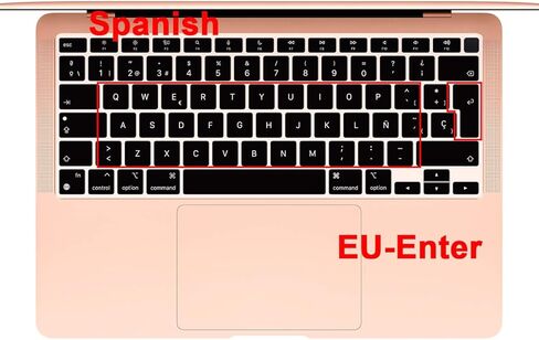 غطاء لوحة مفاتيح رفيع للغاية من السيليكون باللغة الإسبانية لجهاز MacBook Air 13.3 بوصة 13 بوصة 2020 M1 معالج (موديل A2337) واقي ملحقات معرف اللمس إصدار الاتحاد الأوروبي وESP، (أسود) in Kuwait