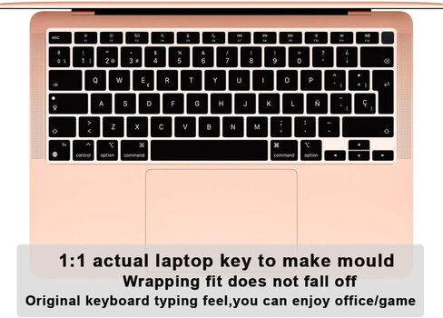 غطاء لوحة مفاتيح رفيع للغاية من السيليكون باللغة الإسبانية لجهاز MacBook Air 13.3 بوصة 13 بوصة 2020 M1 معالج (موديل A2337) واقي ملحقات معرف اللمس إصدار الاتحاد الأوروبي وESP، (أسود) in Kuwait
