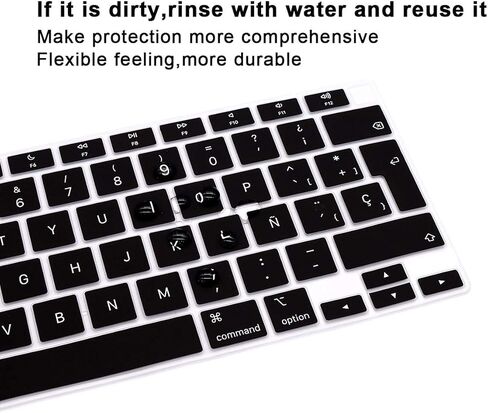 غطاء لوحة مفاتيح رفيع للغاية من السيليكون باللغة الإسبانية لجهاز MacBook Air 13.3 بوصة 13 بوصة 2020 M1 معالج (موديل A2337) واقي ملحقات معرف اللمس إصدار الاتحاد الأوروبي وESP، (أسود) in Kuwait