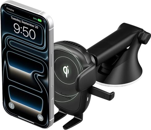 iOttie Easy One Touch Wireless 3 Dash & Windshield Car Mount، حامل هاتف شحن سريع 15W Qi، مشبك تلقائي بيد واحدة، حامل هاتف ذكي قابل للتعديل لهاتف iPhone 17 Pro Max، iPhone 12-17، Samsung، Pixel in Kuwait