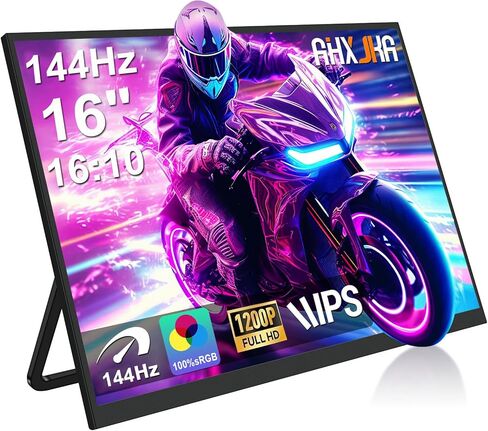 Portable Monitor 16" 165Hz 1920x1200P 133% sRGB 16:10 FHD Mini HDMI USB-C Gaming Monitor with FreeSync, HDR, Speakers, VESA, External Second Screen for Laptop, PS,Mac, Xbox,Switch2 in Kuwait