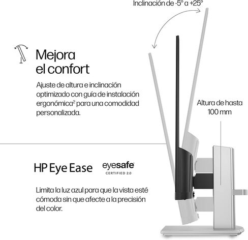 HP Series 5 23.8 inch FHD Height Adjust Monitor - 524sh, 60.5, W129015830 (Adjust Monitor - 524sh, 60.5 cm (23.8), 1920 x 1080 Pixels, Full HD, LCD, 5 ms, Silver) in Kuwait