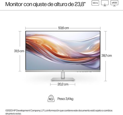 HP Series 5 23.8 inch FHD Height Adjust Monitor - 524sh, 60.5, W129015830 (Adjust Monitor - 524sh, 60.5 cm (23.8), 1920 x 1080 Pixels, Full HD, LCD, 5 ms, Silver) in Kuwait