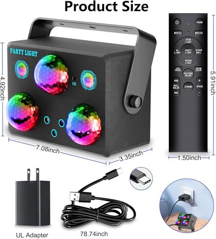Party Lights, Disco Ball Disco Lights,Dj Rave Lights Led Strobe Lights Sound Activated Stage Lights Projected Effect Dancing Lights Remote Control for Birthday Xmas Wedding Bar Kids Christmas-2 Packs in Saudi Arabia