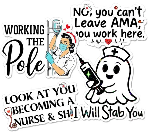 (4 Pcs) Nurse Stickers Pack – Medical Assistant, CNA, RN Stickers for Laptop, Water Bottle, Graduation Cap, Car, Bumper – Healthcare, Nursing & Stethoscope Sticker for Nurses, Students, Size 3 Inch in Kuwait
