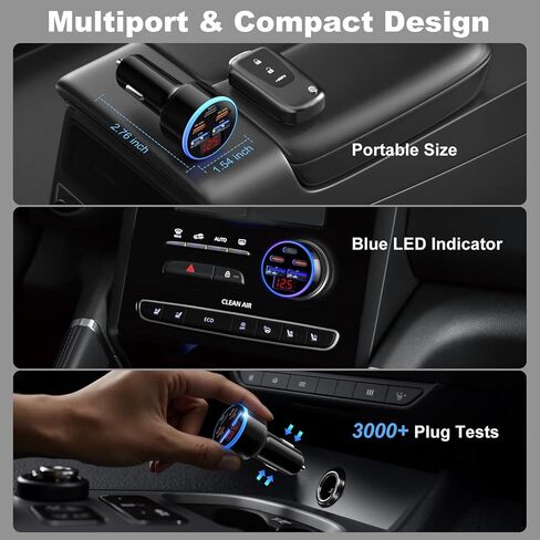 90W 5-Port USB C Car Charger, OKRAY 3-Pack Super Fast Charging PD30W 12v Cigarette Lighter Adapter USB-C&USB-A Multiport Car Phone Charger with Volt Meter for iPhone 17 16 15 14, iPad, Galaxy S25 A16 in Kuwait
