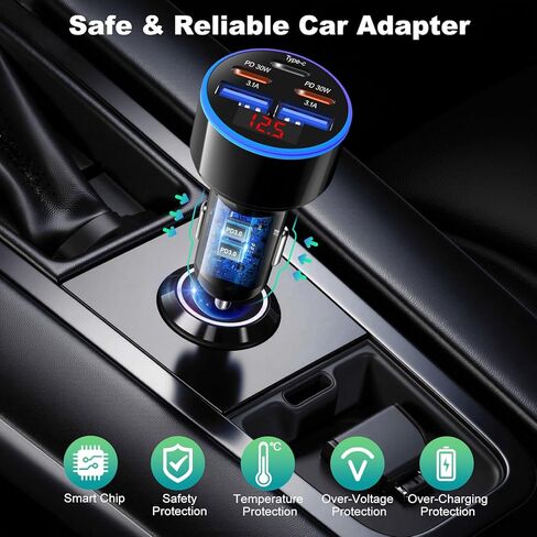 90W 5-Port USB C Car Charger, OKRAY 3-Pack Super Fast Charging PD30W 12v Cigarette Lighter Adapter USB-C&USB-A Multiport Car Phone Charger with Volt Meter for iPhone 17 16 15 14, iPad, Galaxy S25 A16 in Kuwait