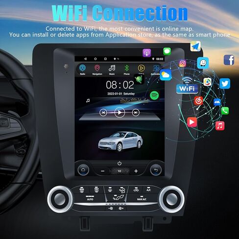 مناسب لسيارة Ford Mustang 2010-2014 Android 12 ستيريو 2+32G GPS للملاحة مشغل راديو 9.7 بوصة شاشة لمس عالية الوضوح كاميرا احتياطية صوتية (شاشة عمودية) (2 * 32) in Kuwait