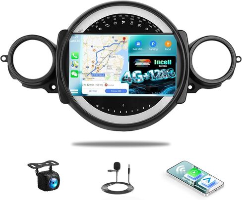 راديو سيارة SixWIN 4G+128G Andriod لسيارة BMW Mini Clubman R55 / Mini Cooper R56 2007-2013 مع CarPlay Android Auto 9 بوصة شاشة تعمل باللمس Incell مع نظام تحديد المواقع العالمي (GPS) وكاميرا احتياطية وميكروفون in Kuwait
