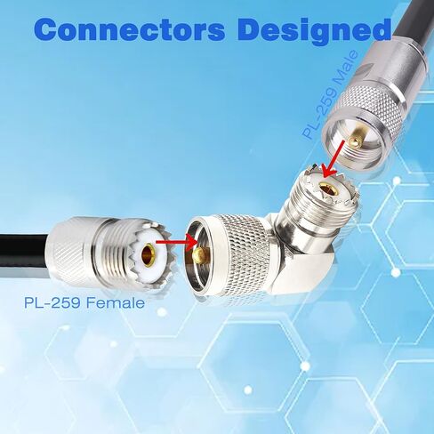 UHF Male to Female 90 Degree Coaxial Connector PL259 to SO239 Right Angle Coax Adapter for CB Radios Antennas 2PCS in Kuwait