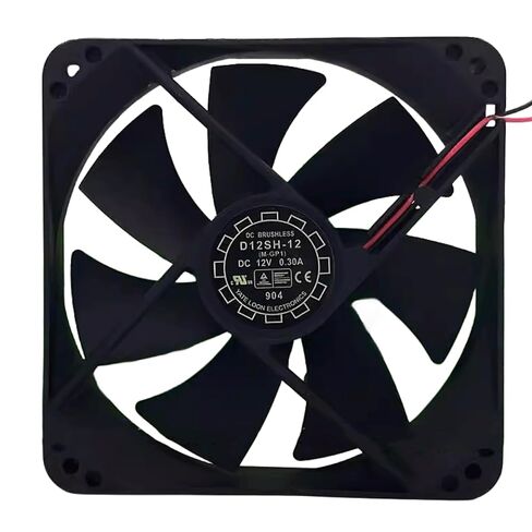 D12SM-12 D12SH-12 12V 0.30A 120MM - 12CM 12025 مروحة تبريد بسلكين 120X120X25MM، أسود in Kuwait