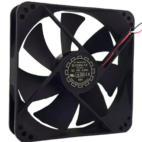D12SM-12 D12SH-12 12V 0.30A 120MM - 12CM 12025 مروحة تبريد بسلكين 120X120X25MM، أسود in Kuwait