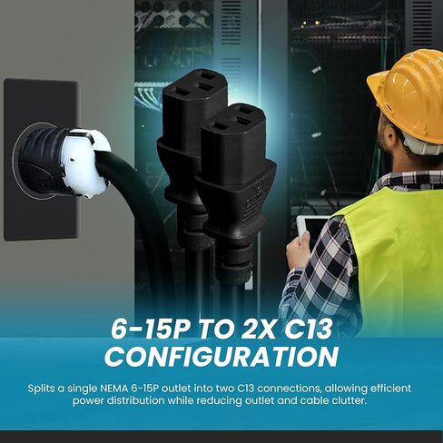 IronBox Electric - Heavy Duty NEMA 6-15P to 2X C13 Splitter Power Y Cable - Rated for 15A 250V - 14/3 AWG Jacket - Durable Y Splitter Power Cable - Ideal for Industrial and Commercial Use (5 feet) in Kuwait