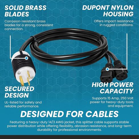 IronBox Electric - Heavy Duty NEMA 6-15P to 2X C13 Splitter Power Y Cable - Rated for 15A 250V - 14/3 AWG Jacket - Durable Y Splitter Power Cable - Ideal for Industrial and Commercial Use (5 feet) in Kuwait