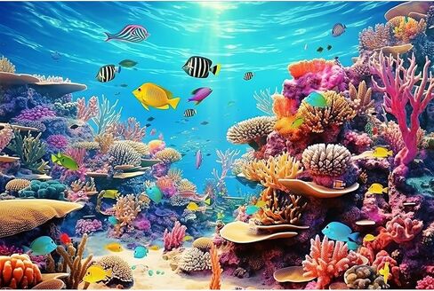 Underwater Backdrop Under The Sea Paradise Tropical Fish and Coral Reef Photography Background Breathtaking Fish Groups Deep Ocean with Sunbeams Backdrops Aquatic Theme Backgrounds Props 20x10ft in Saudi Arabia