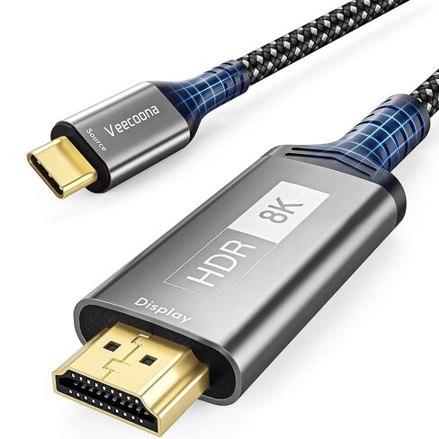 كابل USB C إلى HDMI 2.1 بطول 6 أقدام، 8K@60 هرتز 4K@240 هرتز Thunderbolt 3/4 متوافق مع MacBook Pro/Air، iPad Pro، iPhone 16/17، يدعم HDCP 2.3 وHDR10، سرعة عالية 48 جيجابت في الثانية لـ XPS، Galaxy S24، شاشة الألعاب in Kuwait