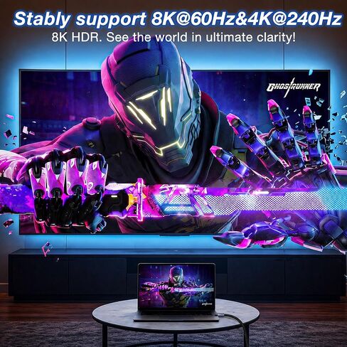 كابل USB C إلى HDMI 2.1 بطول 6 أقدام، 8K@60 هرتز 4K@240 هرتز Thunderbolt 3/4 متوافق مع MacBook Pro/Air، iPad Pro، iPhone 16/17، يدعم HDCP 2.3 وHDR10، سرعة عالية 48 جيجابت في الثانية لـ XPS، Galaxy S24، شاشة الألعاب in Kuwait