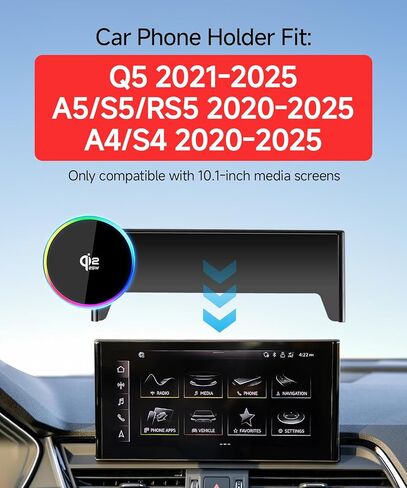 Qi2.2 Max 25W Fast Wireless Car Charger Phone Holder for 2021-2025 Audi Q5/2020-2025 A5/S5/RS5/20-25 A4/S4 10.1-Inch Screen, Magnetic Phone Mount Compatible with MagSafe in Kuwait