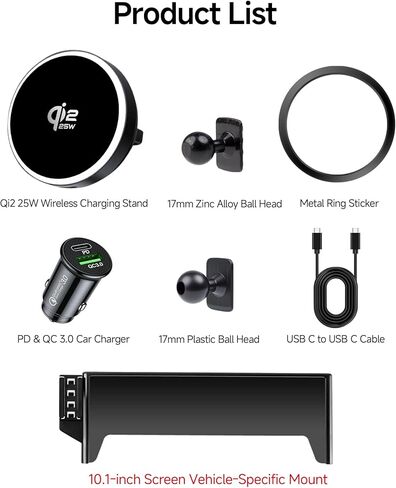 Qi2.2 Max 25W Fast Wireless Car Charger Phone Holder for 2021-2025 Audi Q5/2020-2025 A5/S5/RS5/20-25 A4/S4 10.1-Inch Screen, Magnetic Phone Mount Compatible with MagSafe in Kuwait