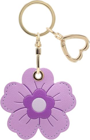 MC Fashion PU Leather Keychain Holder Case Compatible with AirTag, Cute 3D Floral Protective GPS Tracker Case Charm (Purple) in Kuwait