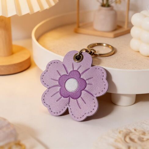 MC Fashion PU Leather Keychain Holder Case Compatible with AirTag, Cute 3D Floral Protective GPS Tracker Case Charm (Purple) in Kuwait