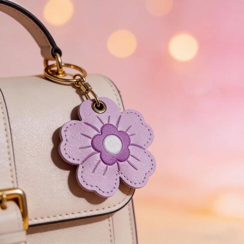 MC Fashion PU Leather Keychain Holder Case Compatible with AirTag, Cute 3D Floral Protective GPS Tracker Case Charm (Purple) in Kuwait