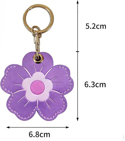 MC Fashion PU Leather Keychain Holder Case Compatible with AirTag, Cute 3D Floral Protective GPS Tracker Case Charm (Purple) in Kuwait