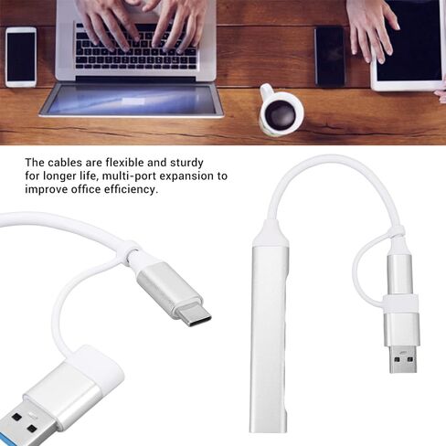 محول محور USB C، محور 2 في 1 مع 4 منافذ USB، سبيكة ألومنيوم من النوع C وUSB إلى 4 × محور USB لمحرك لوحة مفاتيح الكمبيوتر المحمول والماوس in Kuwait
